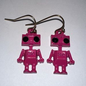 Pink robot earrings